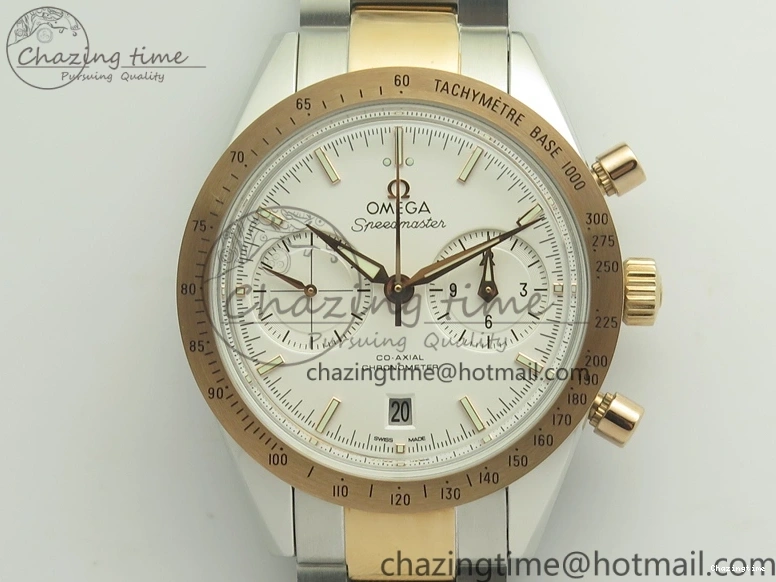 0327 Thermal Speedmaster ’57 Co-Axial SS RG OMF 1:1 Best Edition White Dial On SS RG Bracelet A9300 (Free Leather Strap) 8074